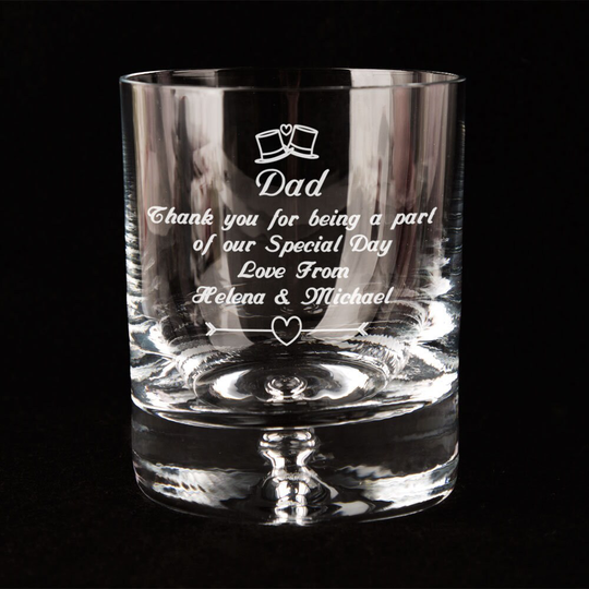 Father Of The Bride Engraved Whiskey Glass, Wedding Party Keepsake Present. Personalized Bespoke Gift Ideas For Dad The
