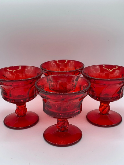 Vintage Fostoria Champagne/Tall Sherbet Jamestown Ruby - Red Glasses Set Of 4 So Fantastic Brilliant Color