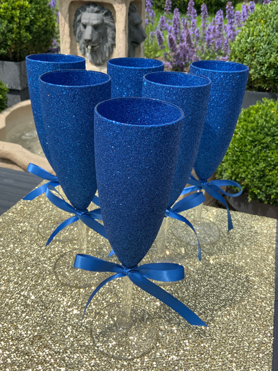 Set Of 6 Sparkly Glitter Champagne Flutes in Any Colour Your Choice - Drinky Bit, Stem Or A Bit Both