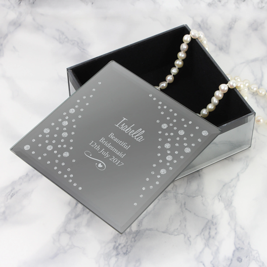 Any Name/Relative & Message Diamante Glass Swirls & Hearts Personalised Trinket Box - Mother's Day 16Th 18Th 21st 30Th 40Th