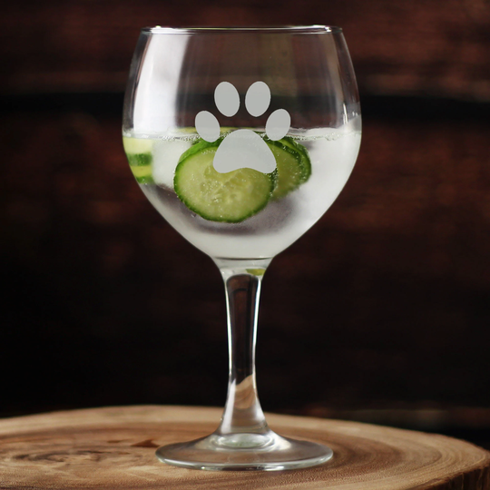 Paw Print Personalised Gin Glass Large Balloon Gin Glass - Hand Etched Gift Bartender.01