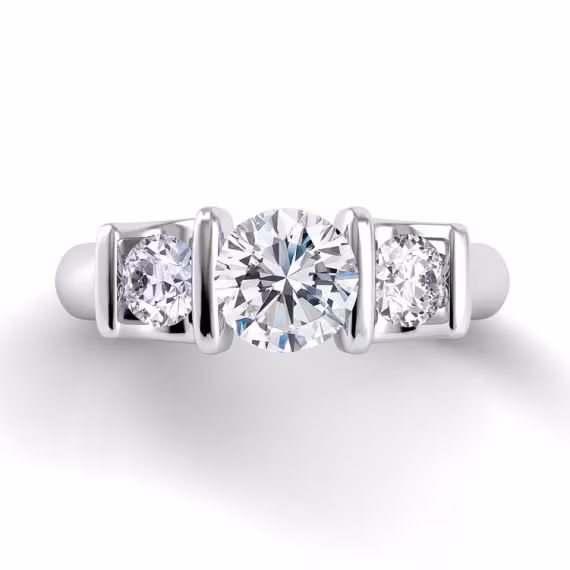 7.00 X Mm Colorless Round Cut Moissanite Wedding Ring, Three Stone Engagement Bridal Women Promise Ring Anniversary Gift