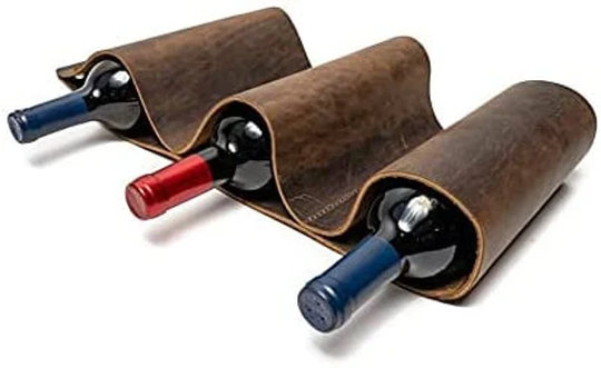 3 Bottle Wall Mounted Wine Rack -Space Saving Rack, Leather For Unique Gifts Lovers. Holder