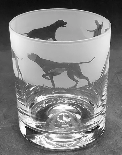 30Cl Glass Whisky Tumbler With English Pointer Frieze Design