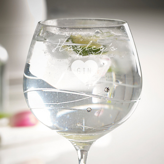 Personalised Diamante Gin Glass, Laser Engraved Balloon, Gift Ideas, & Tonic, Gifts For Him, Goblet, Her, Birthday, Custom