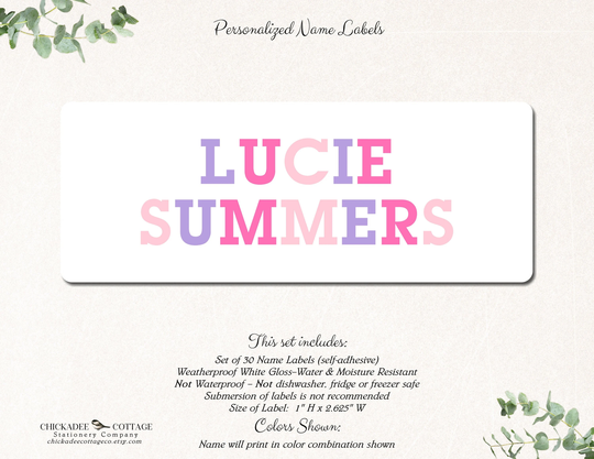 School Supply Labels, Name Stickers, Labels For Girls, Book Personalized Custom Pink & Purple
