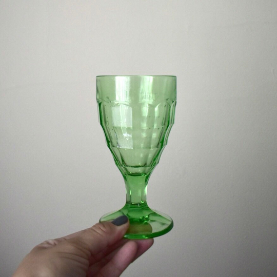 Vintage Green Glass Block Goblet