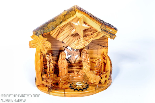 Hand Carved Olive Wood Musical Nativity Scene From Bethlehem, The Holy Land