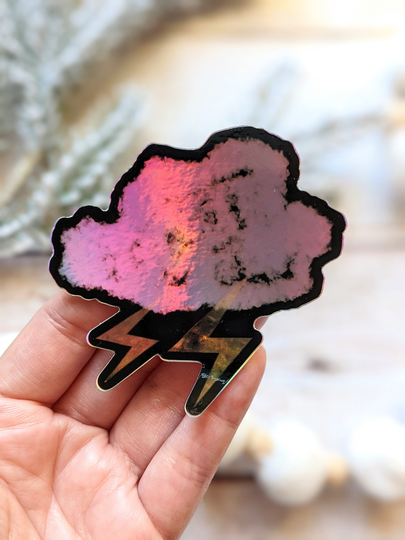 Lightning Strikes Maybe Once Twice | Weatherproof Holographic Die Cut Vinyl Sticker