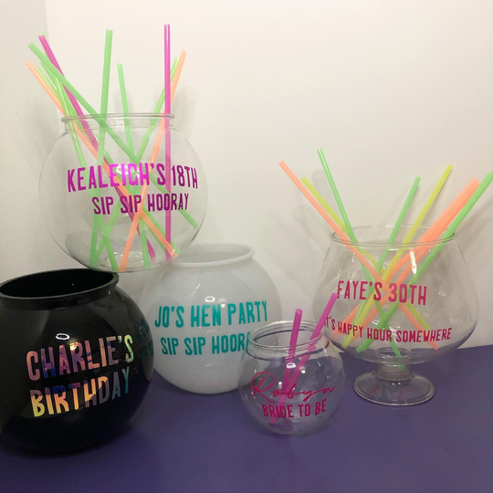 Personalised Party Fish Bowl Or Cocktail Glass - Centre Piece - Variety Of Sizes & Styles