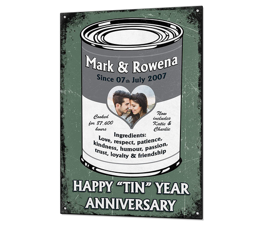 10 Year Tin Wedding Anniversary Gift Custom Vintage & Matching Fridge Magnet Keepsake Sign Retro Plaque Fully Personalised Photo