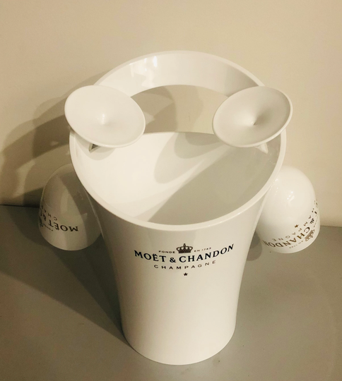 2 Moet & Chandon White Acrylic Champagne Goblet Glasses With 1 Moët & Ice Bucket