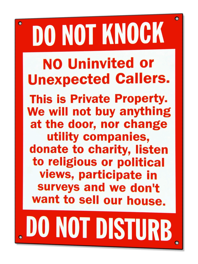 No Cold Callers Plastic Sign Canvassers Soliciting Tin Plaque