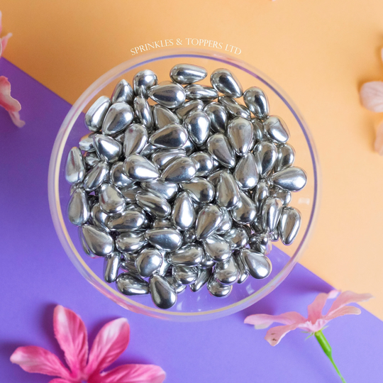 Silver Metallic Teardrops 1.3cm