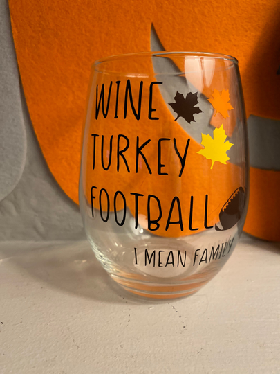 Wine Glass| Football, Thanksgiving & Family Lovers| Glasses | Fall