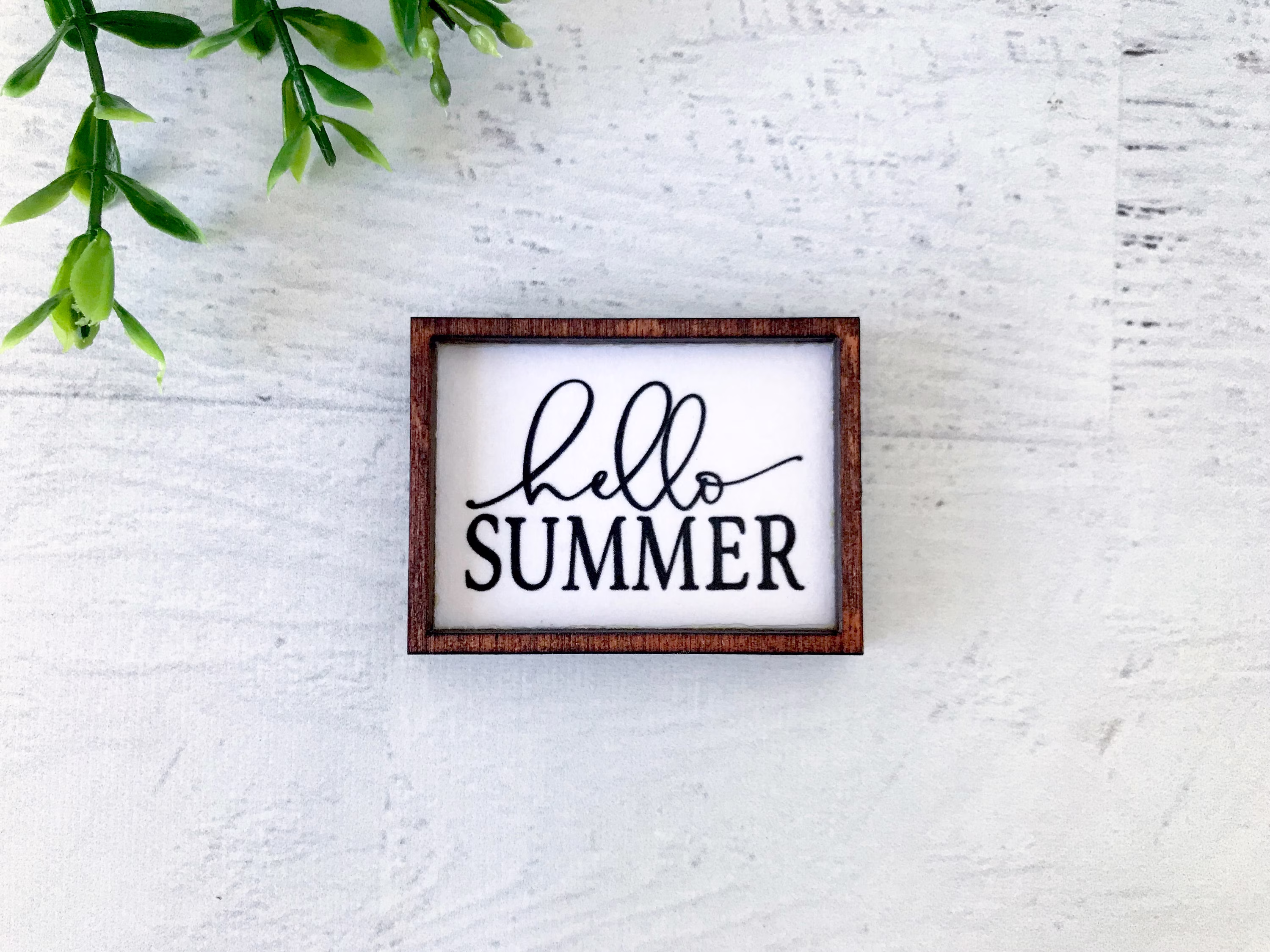 Wood Framed Miniature Sign | Farmhouse Type Tiered Tray Décor Handmade in U.s.a. - Hello Summer