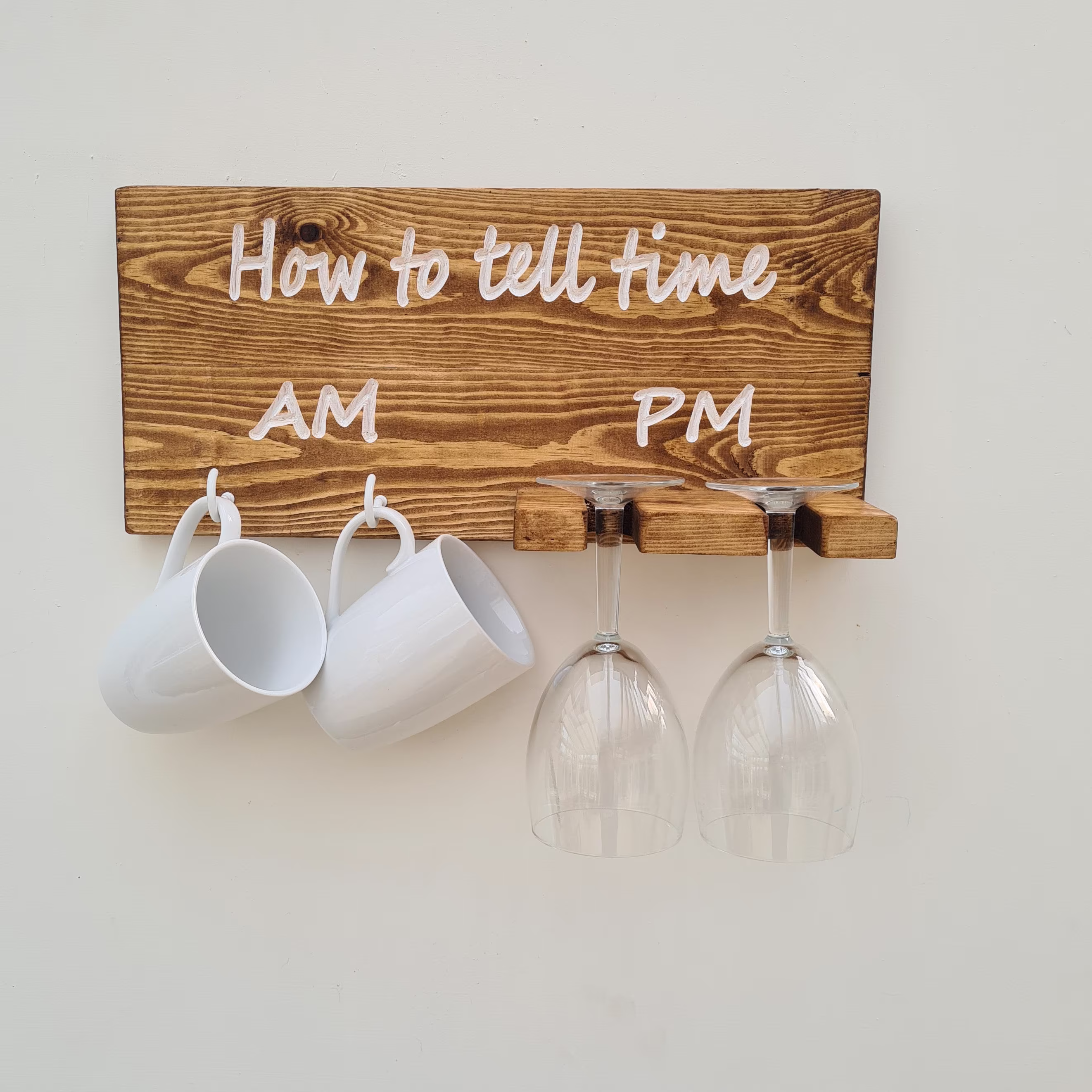 How To Tell Time Am Pm Wine Lovers Gifts Women Wooden Funny Novelty Coffee Cup Mug Glass Holder Rack Kitchen Sign Christmas Present Idea Her