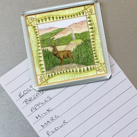 Red Deer Magnet, Large Square Acrylic Magnet Of A Stag in The Galloway Hills, Dumfries & Galloway, Scotland, Scottish 58mm Fridge