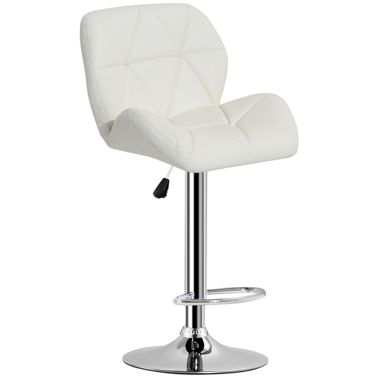 HOMCOM PU Leather Rhombus Design Bar stool with Adjustable Height Dining Chair Gas Lift - White NEXT DAY DELIVERY | Aosom Ireland
