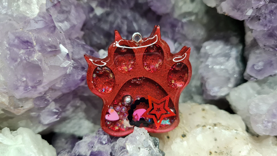 P5 Red Mini Paw Shaker Snowglobe Keyring, Necklace, Pendant
