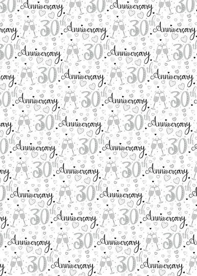 2 Sheets 30Th Wedding Anniversary Unisex Wrapping Paper Champagne Glass Design Giftwrap Male & Female Pearl | Pa