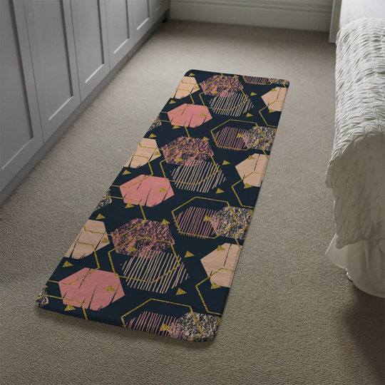 Kellerman Hexagons Designer Shaggy Navy/Pink Rug