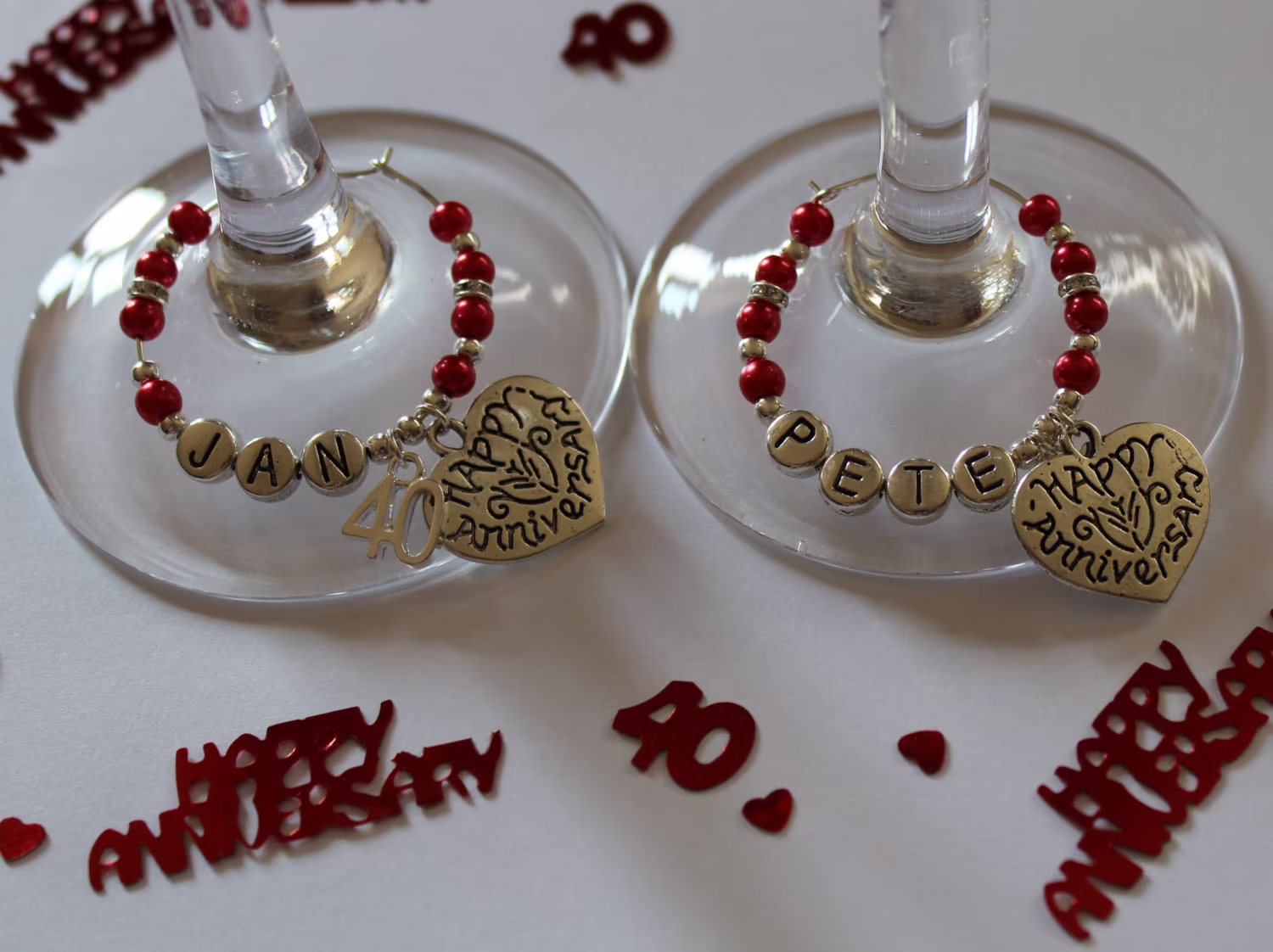 Wedding Anniversary Gift - Wine Glass Charms Personalised 25, 30, 40, 50 Years