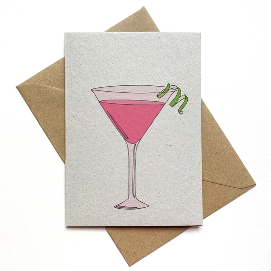 Cosmopolitan Cocktail Recipe Card - Cosmopolitan On The Back Illustration Recycled