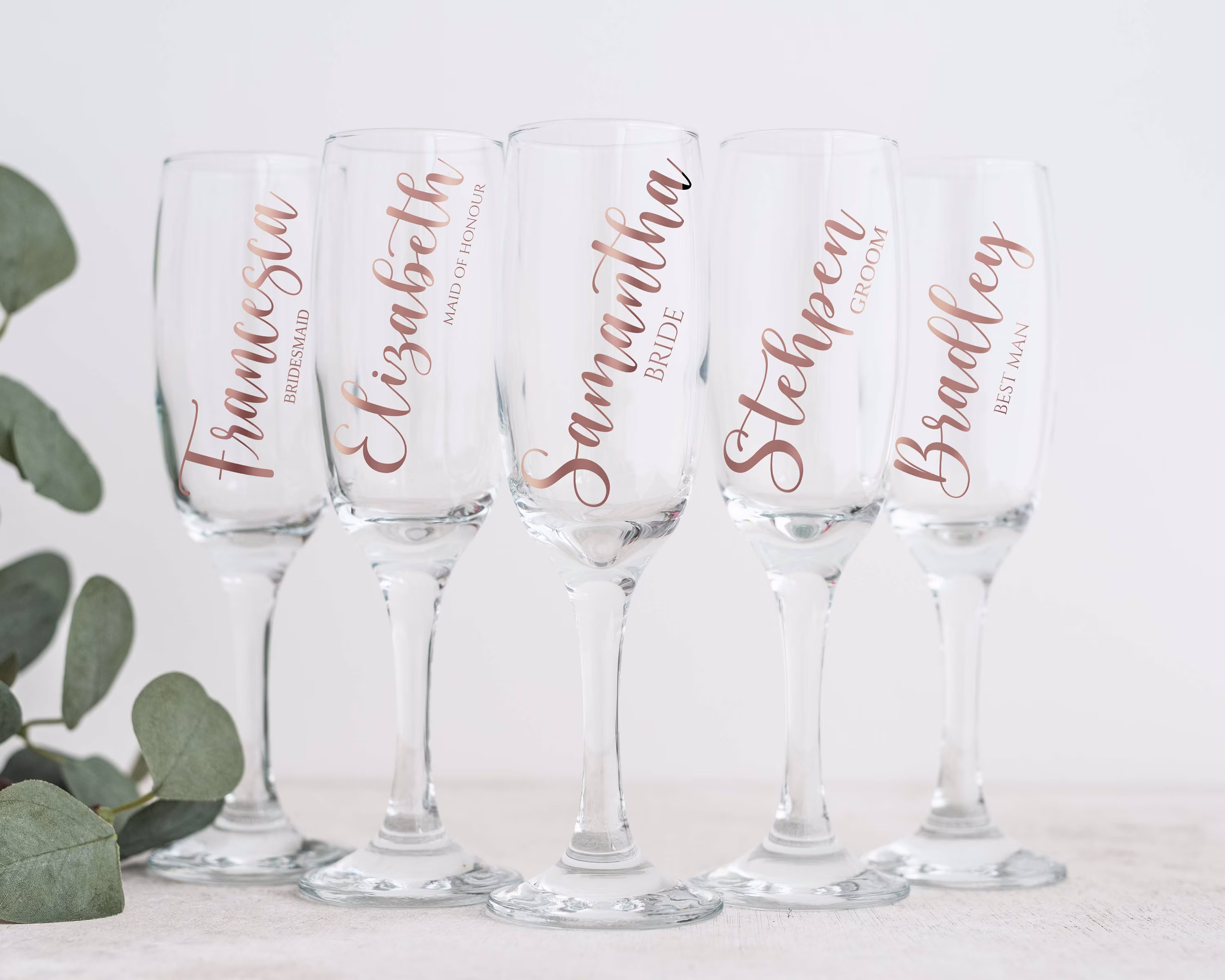 Personalised Vinyl Decals For Champagne Flute Decals in Rose Gold, Black Or White