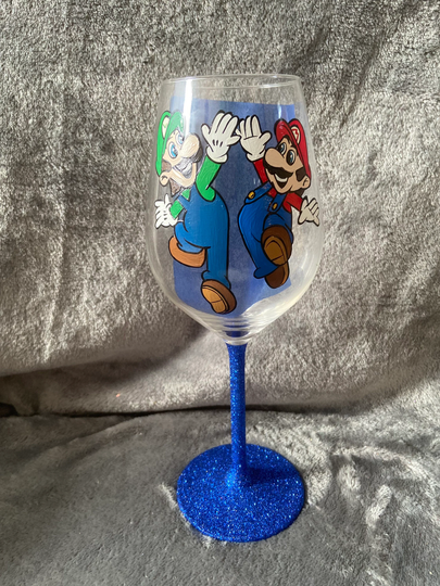 Mario & Luigi Hand Painted Wine Glasses