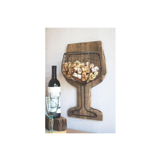 Kalalou CJS1144 6 x 12 x 18 in. Wood & Wire Wall Wine Cork Holder, Brown