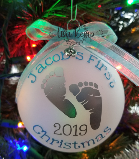 Glass Personalized Baby's First Christmas With Choice Of Baby Charm