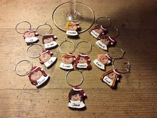 Wine Charm Christmas Xmas Handmade Personalised Party Dinner Family Wine Glass One Only