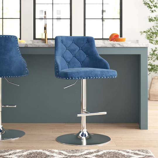 Roseville Velvet Blue Bar Stool 2pcs