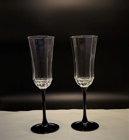Black Stemmed Arcoroc Champagne Fluted 8 Paneled Bowl Glasses Set Of 2