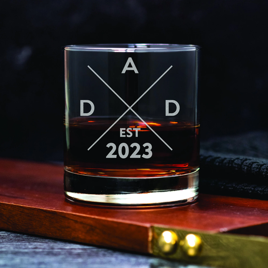 New Dad Gift Whiskey Glass - Established Custom First Time Personalized For