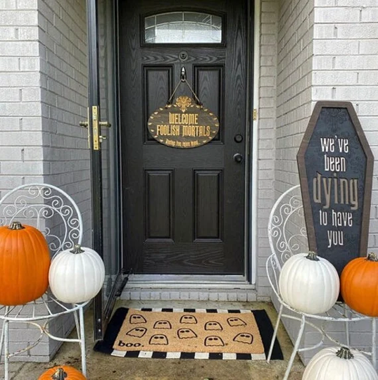 Halloween Ghosts Doormat, Thanksgiving Fall Autumn Home Decor, Outdoor Welcome Mat, Entryway Flocked Coir Door Pumpkin Rug