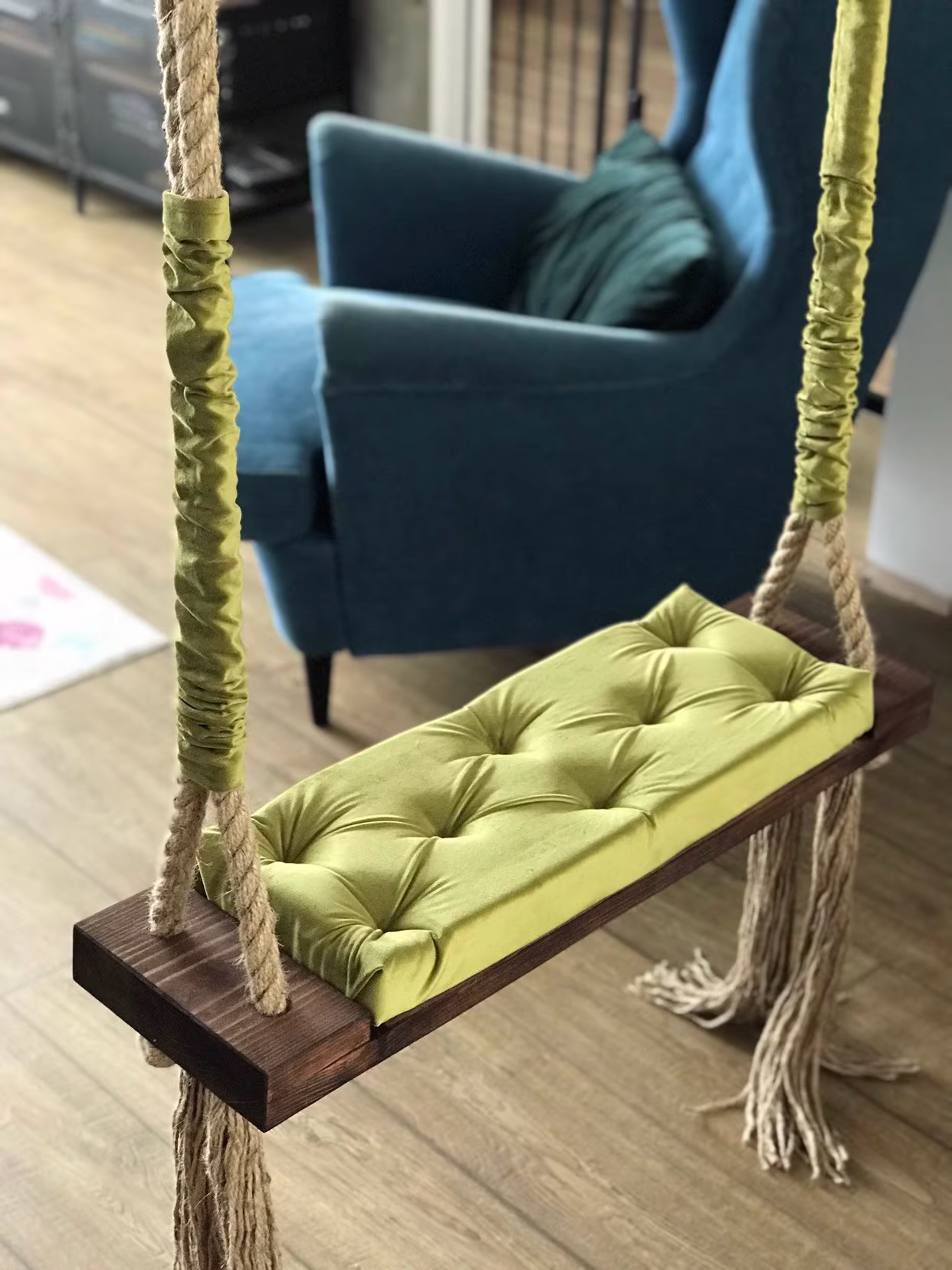 Extra Large Adults Kids Indoor Outdoor Solid Wooden Swing Colors Available Free Shipping Customized Your Own Olive Green Luxury Swing