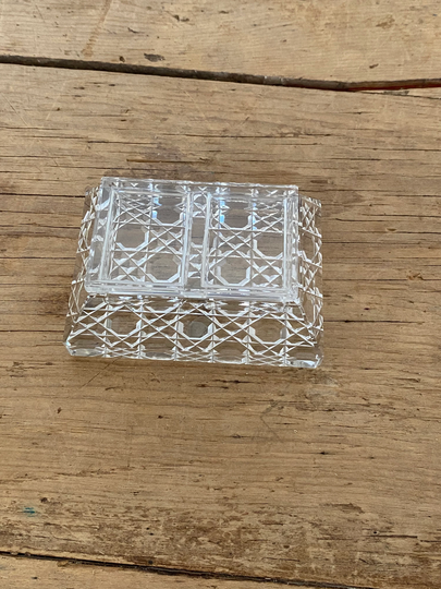 Vintage Clear Rectangular Hobnail Glass Two Sided Lidded Salt Cellar - Lovely Stylish Piece in Good Condition