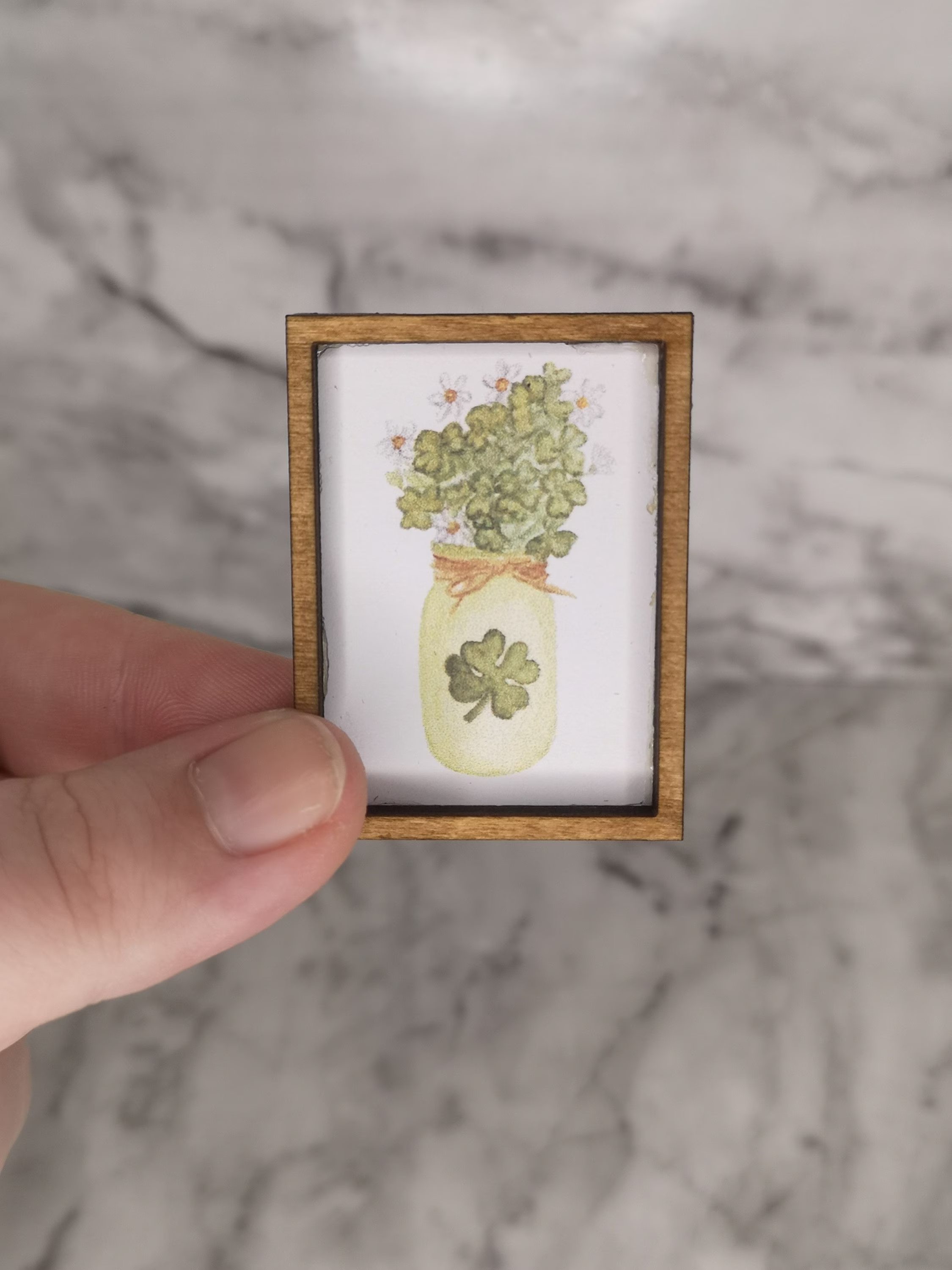 Wood Framed Miniature Sign | Farmhouse Style Tiered Tray Decor Handmade Decoration St Patrick's Day Jar Of Clovers