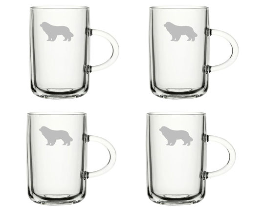Newfoundland Dog Set Of 4 Tea Glasses Mug Coffee Glass - Hand Etched Glass.239