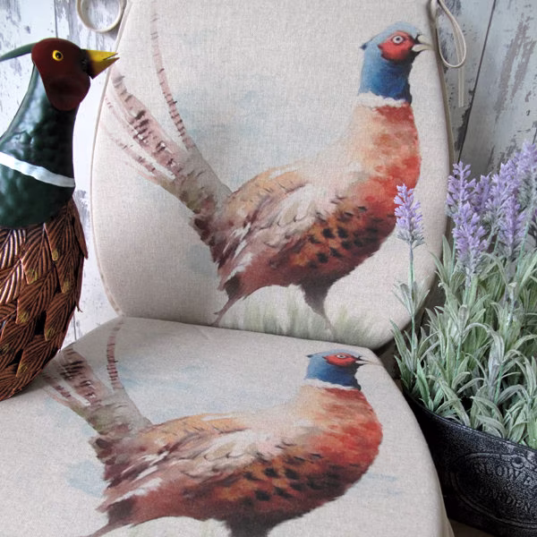 Set Of 4, 6 Or 8 Pheasant Reversible Classic D Seat Pads, Large Printed Kitchen Chair Pad. Choice Plain Small Print Back
