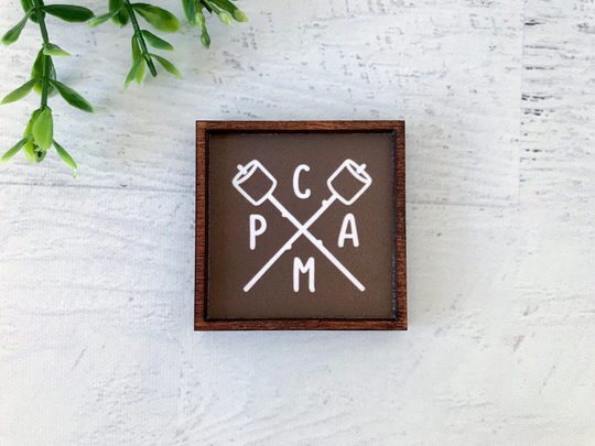 Wood Framed Miniature Sign | Farmhouse Type Tiered Tray Décor Handmade in U.s.a. - Camp Marshmallows On A Stick S'mores