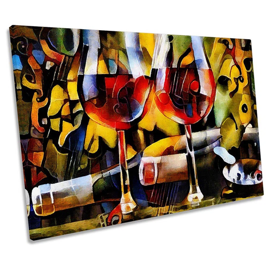 Abstract Wine Glasses Kitchen Picture CANVAS WALL ART Print