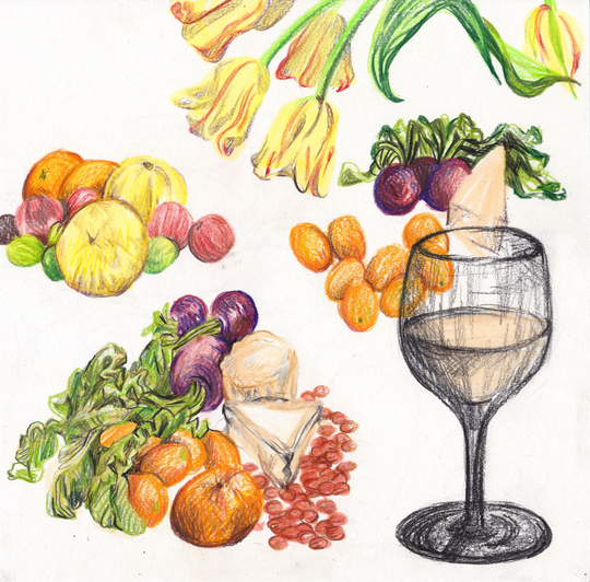 still Life With Fruit, Beets & Tulips Original Artwork Illustration