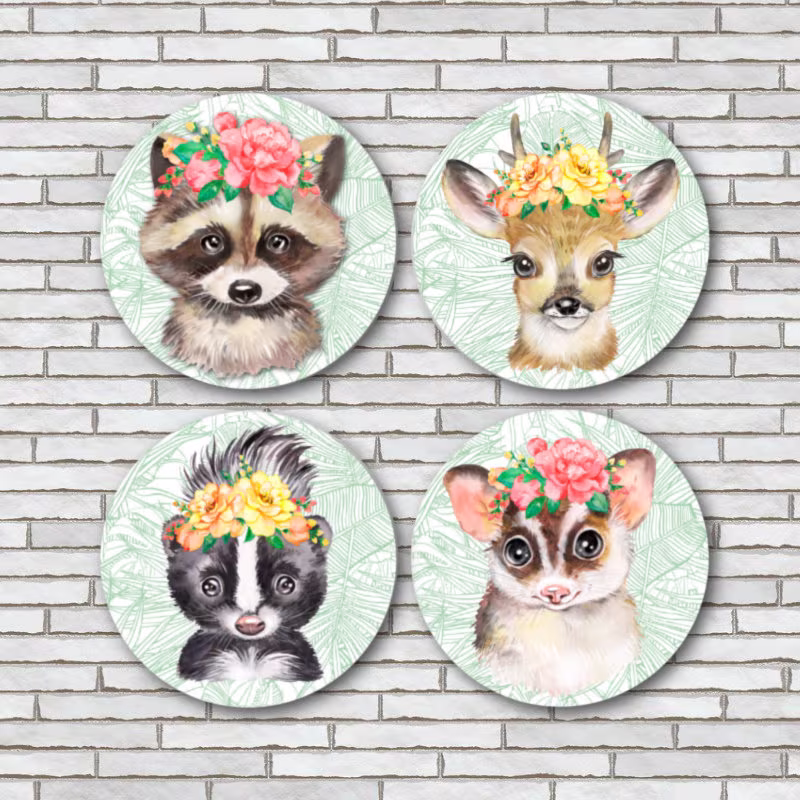 Forest Animal Fridge Magnets Or Pinback Buttons Set Of 4 Large 2.25
