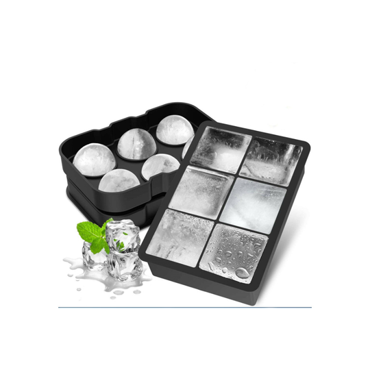(1*Square and 1*Round) Silicon Ice Cube Maker Ball Shape Mold Square Mold