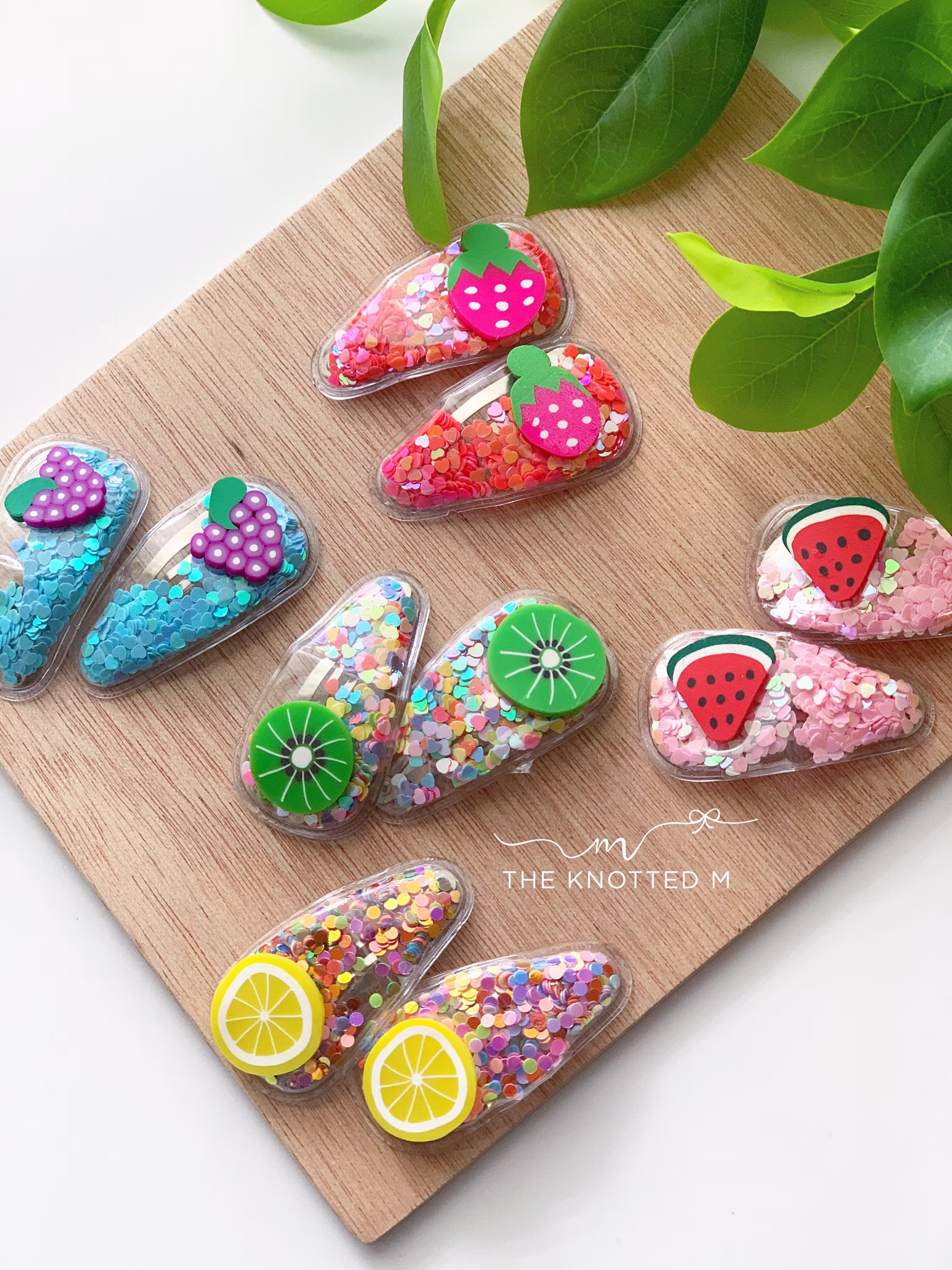 Fruit Shaker Hair Clip/Toddler Shaker Clip/Girl Clip/Confetti Filled Clip/Summer Fruit Clips/Fruit Bows