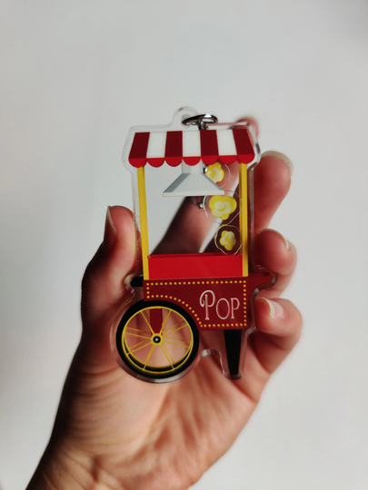 Popcorn Machine Recycled Acrylic Shaker Keychain Keyring, Gifts For Movie Lovers, Stocking Filler