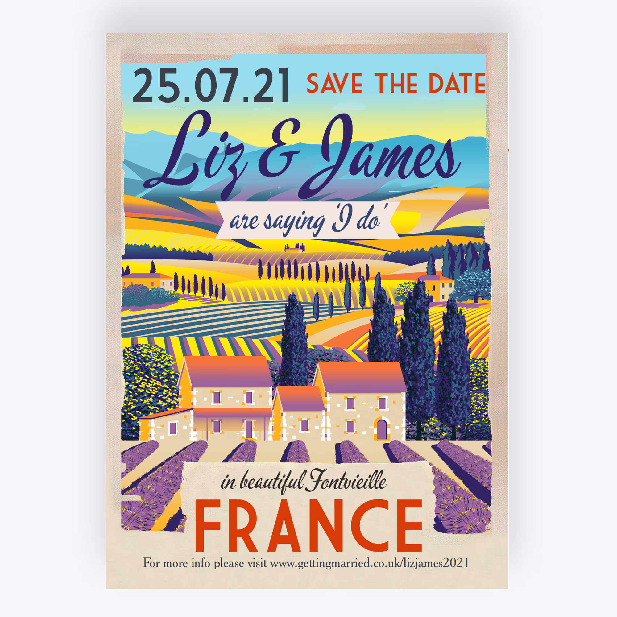 Provence, French Countryside, Vintage Destination Postcard Wedding Save The Date Cards & Envelopes